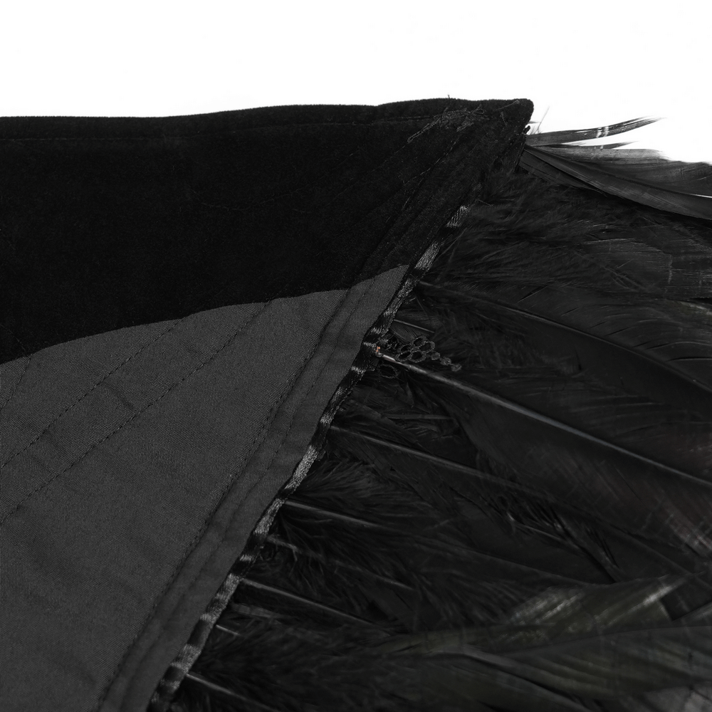 Gothic Feather Shoulder Cape with Lace and Chains