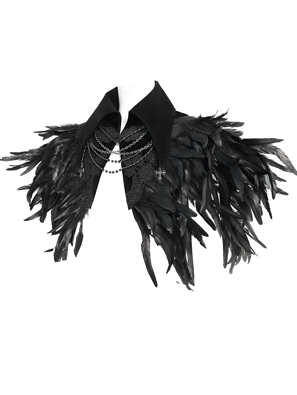 Gothic Feather Shoulder Cape with Lace and Chains
