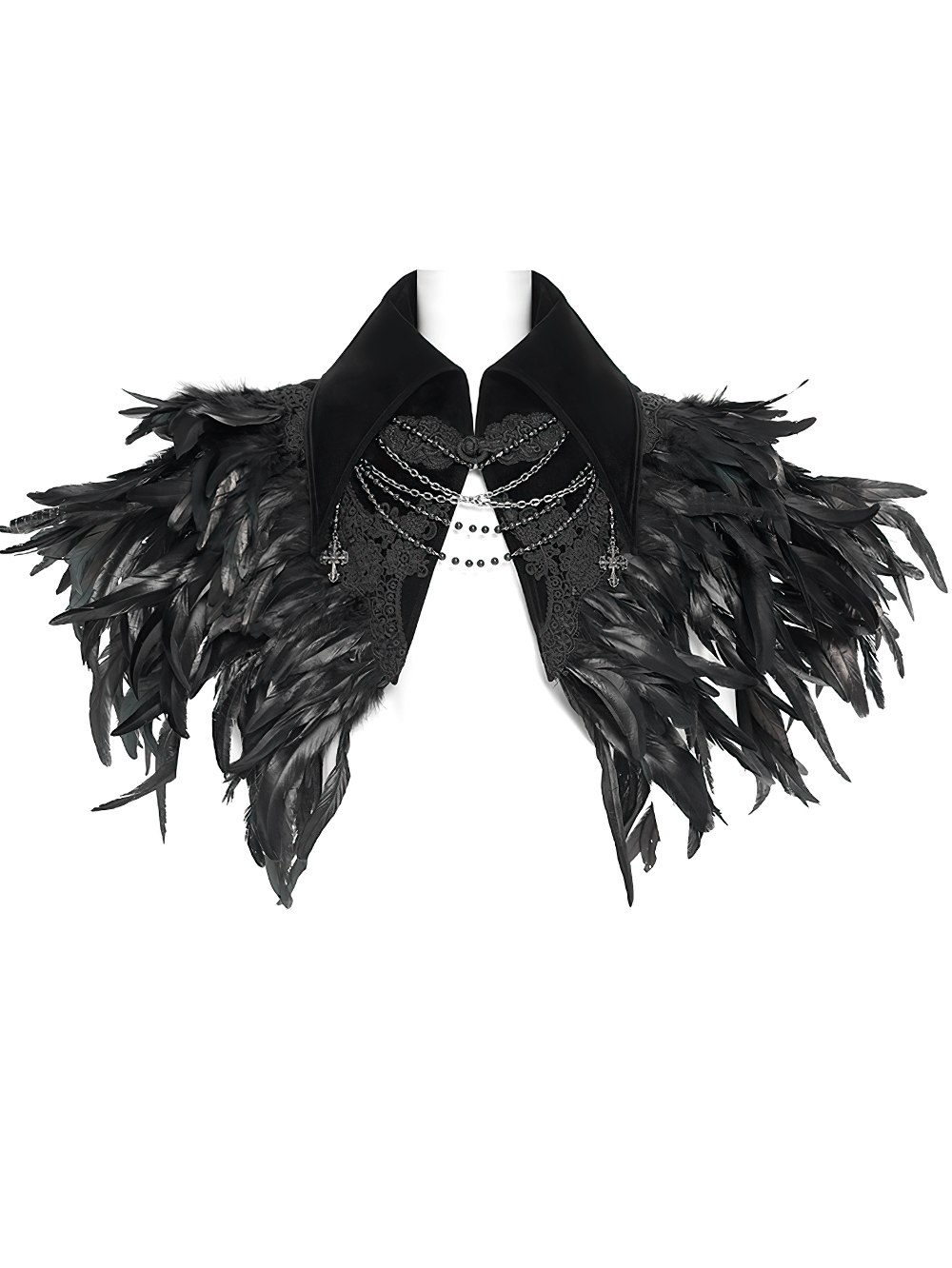 Gothic Feather Shoulder Cape with Lace and Chains