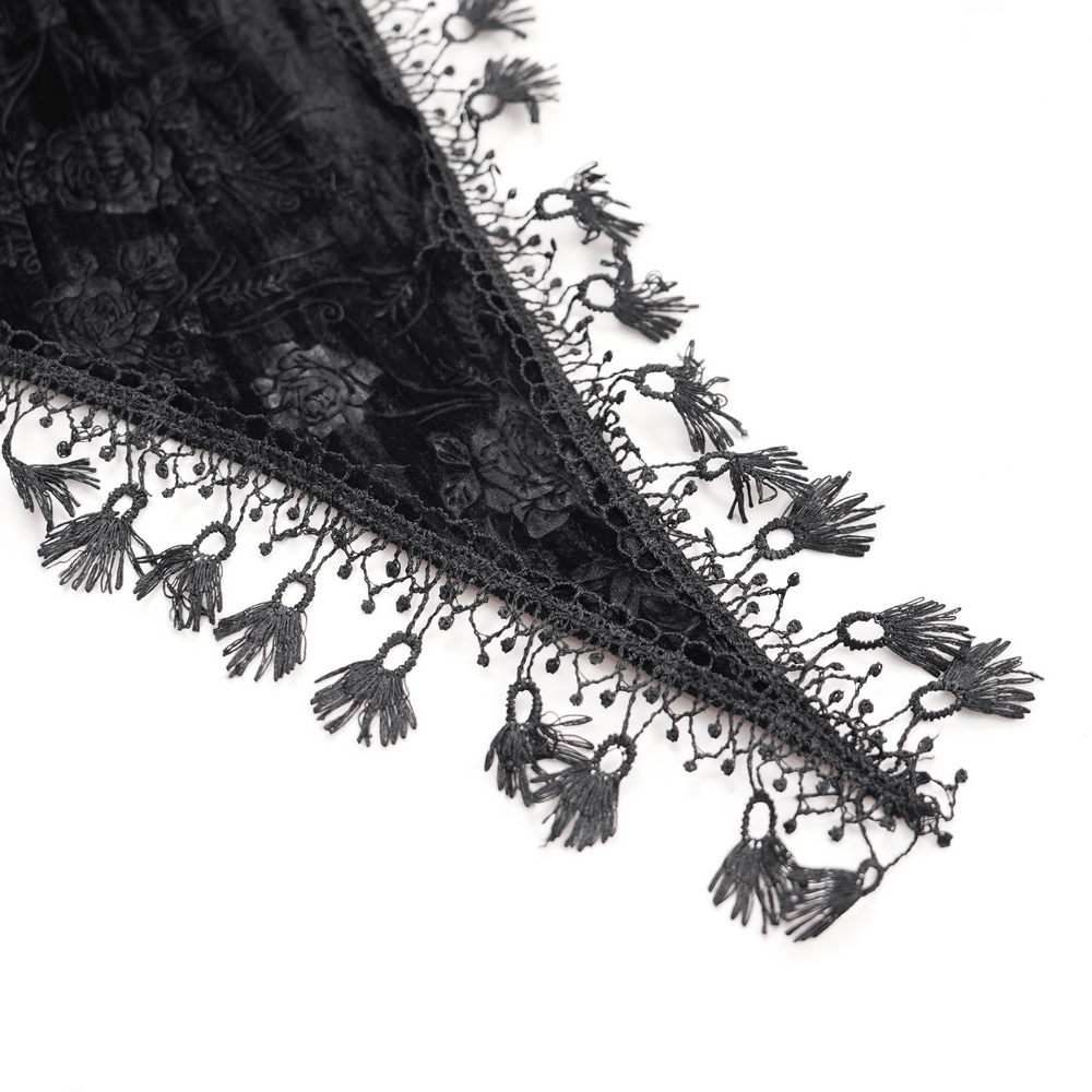 Gothic Feathered Cape with Lace Trims and Velvet Roses