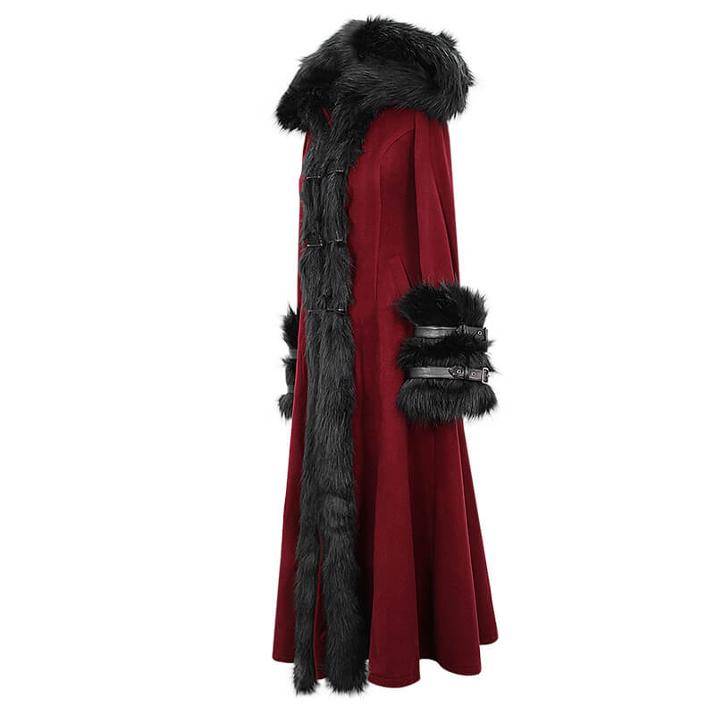 Gothic Female Long Coat with Removable Fur Collar / Thick Alternative Clothing for Women