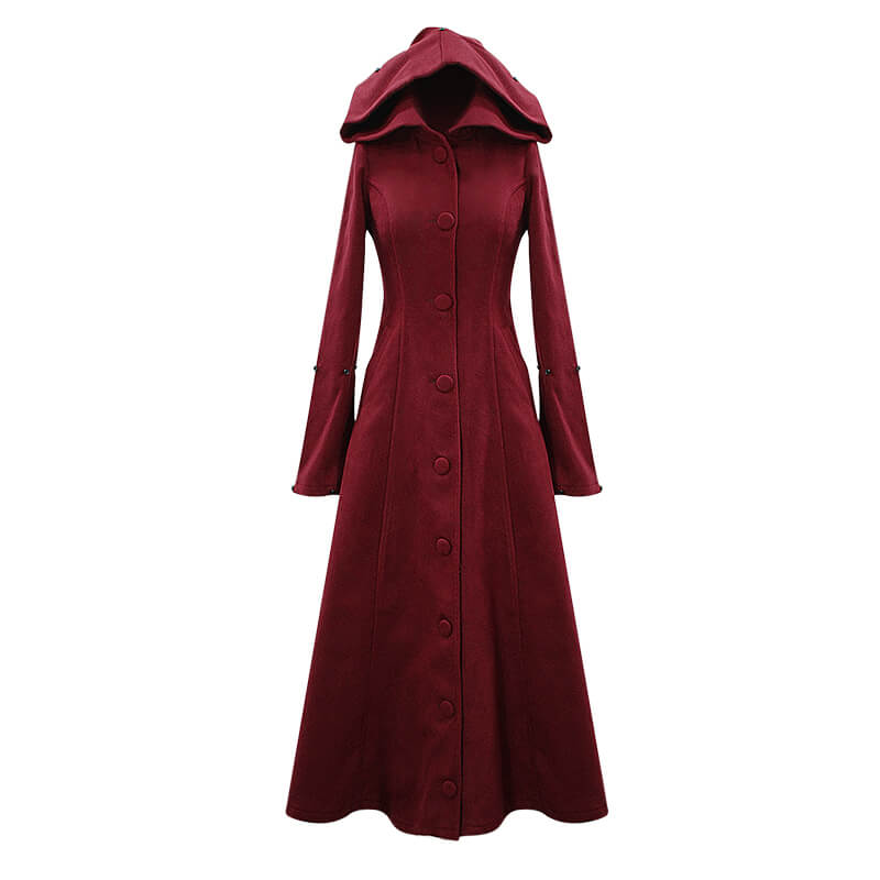 Gothic Female Long Coat with Removable Fur Collar / Thick Alternative Clothing for Women