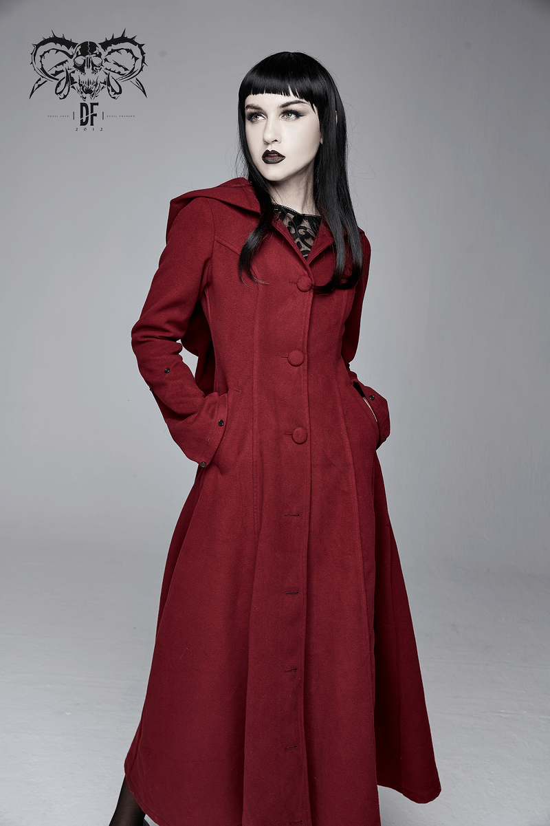 Gothic Female Long Coat with Removable Fur Collar / Thick Alternative Clothing for Women