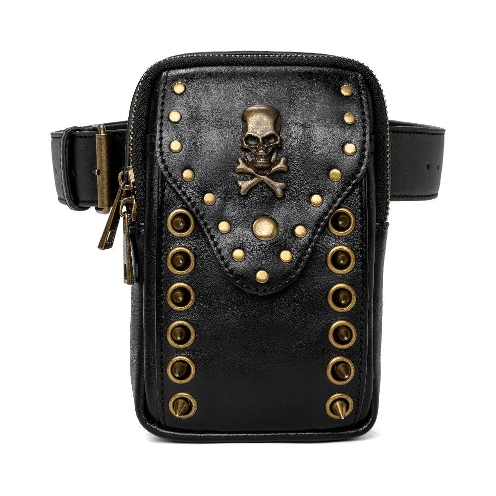 Gothic Female Outdoor Cellphone Waistbag with Skull and Rivets