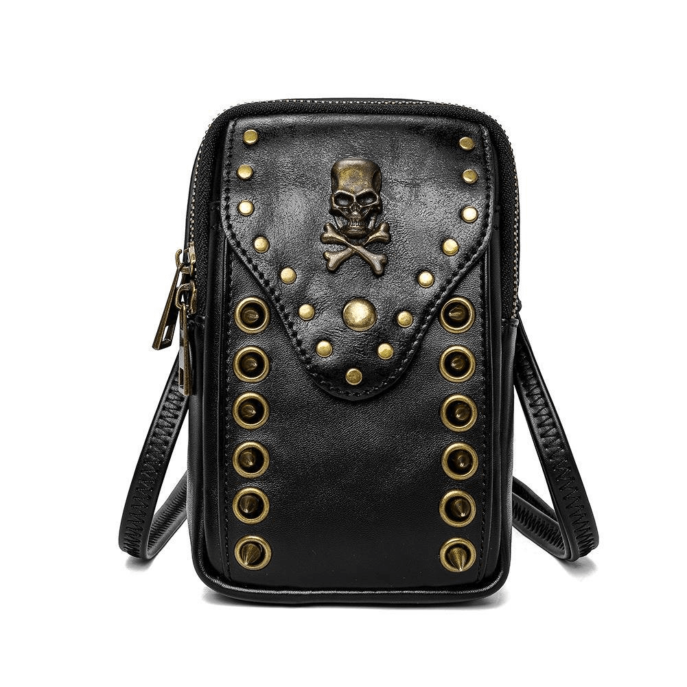 Gothic Female Outdoor Cellphone Waistbag with Skull and Rivets