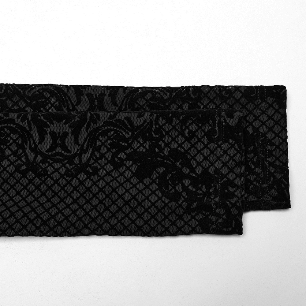 Gothic Flocked Mesh Long Sleeves High-Collar Top