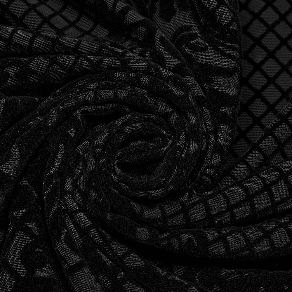 Gothic Flocked Mesh Long Sleeves High-Collar Top