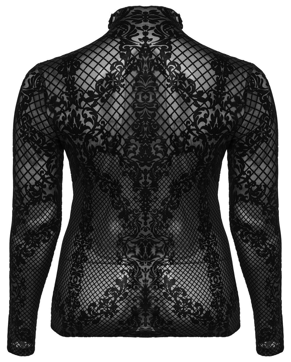 Gothic Flocked Mesh Long Sleeves High-Collar Top