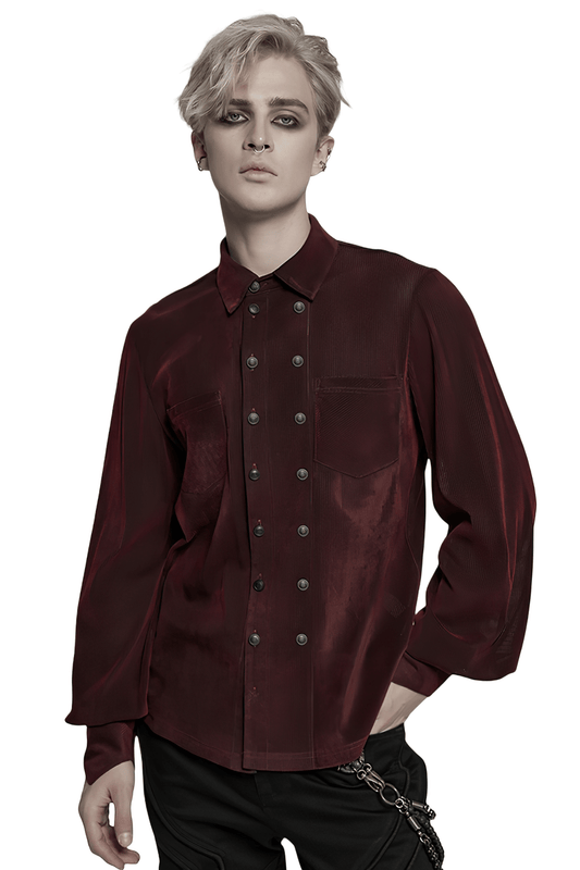 Gothic Flocking Mesh Shirt with Double Breasted Buttons