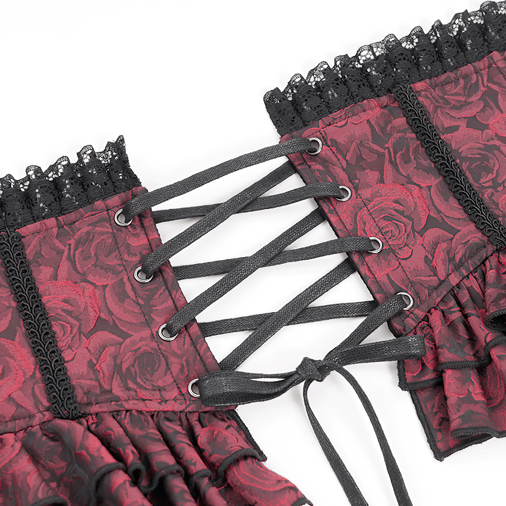 Gothic Floral Brocade Waist Corset Belt with Lace-Up Back