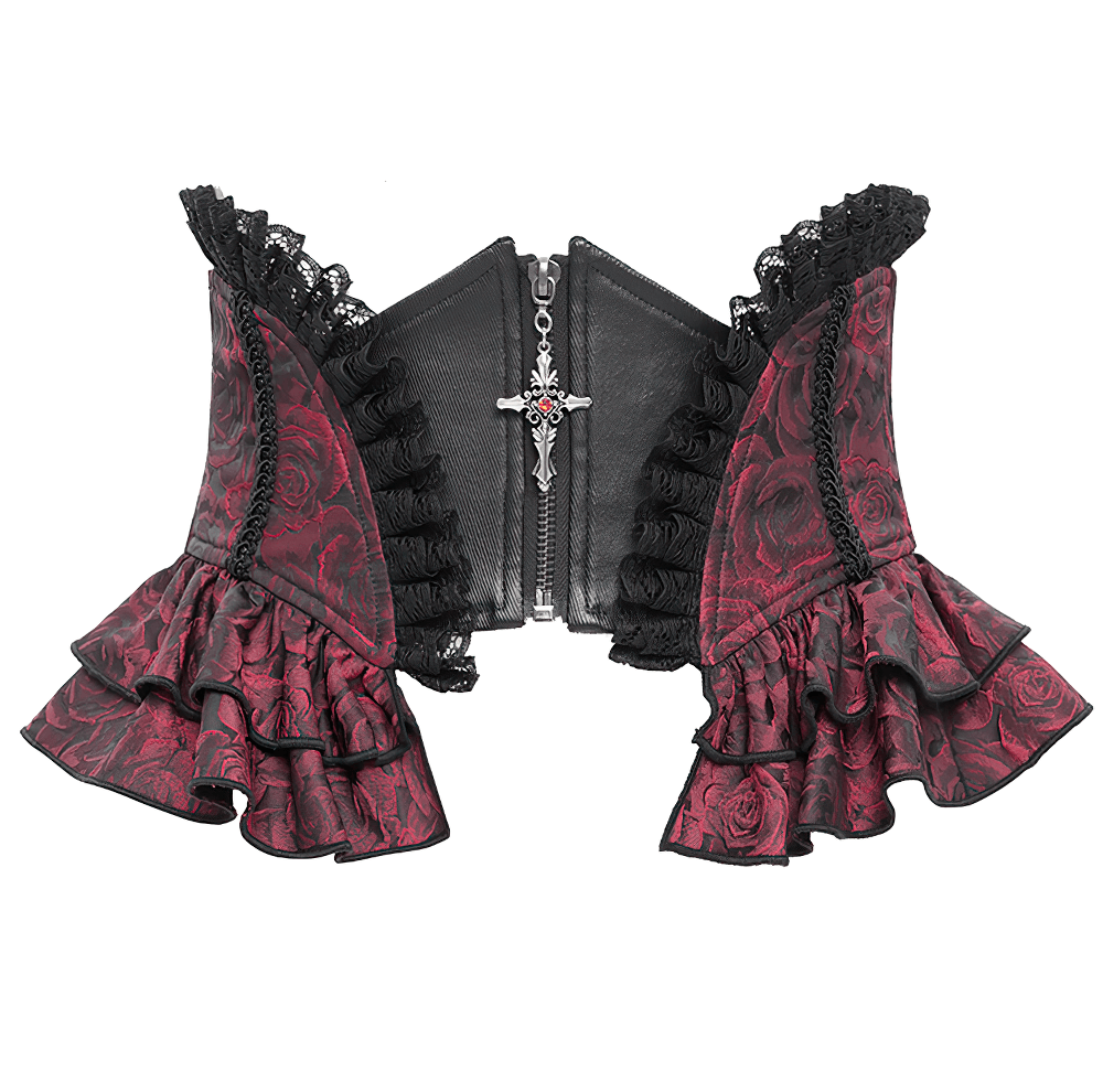 Gothic Floral Brocade Waist Corset Belt with Lace-Up Back