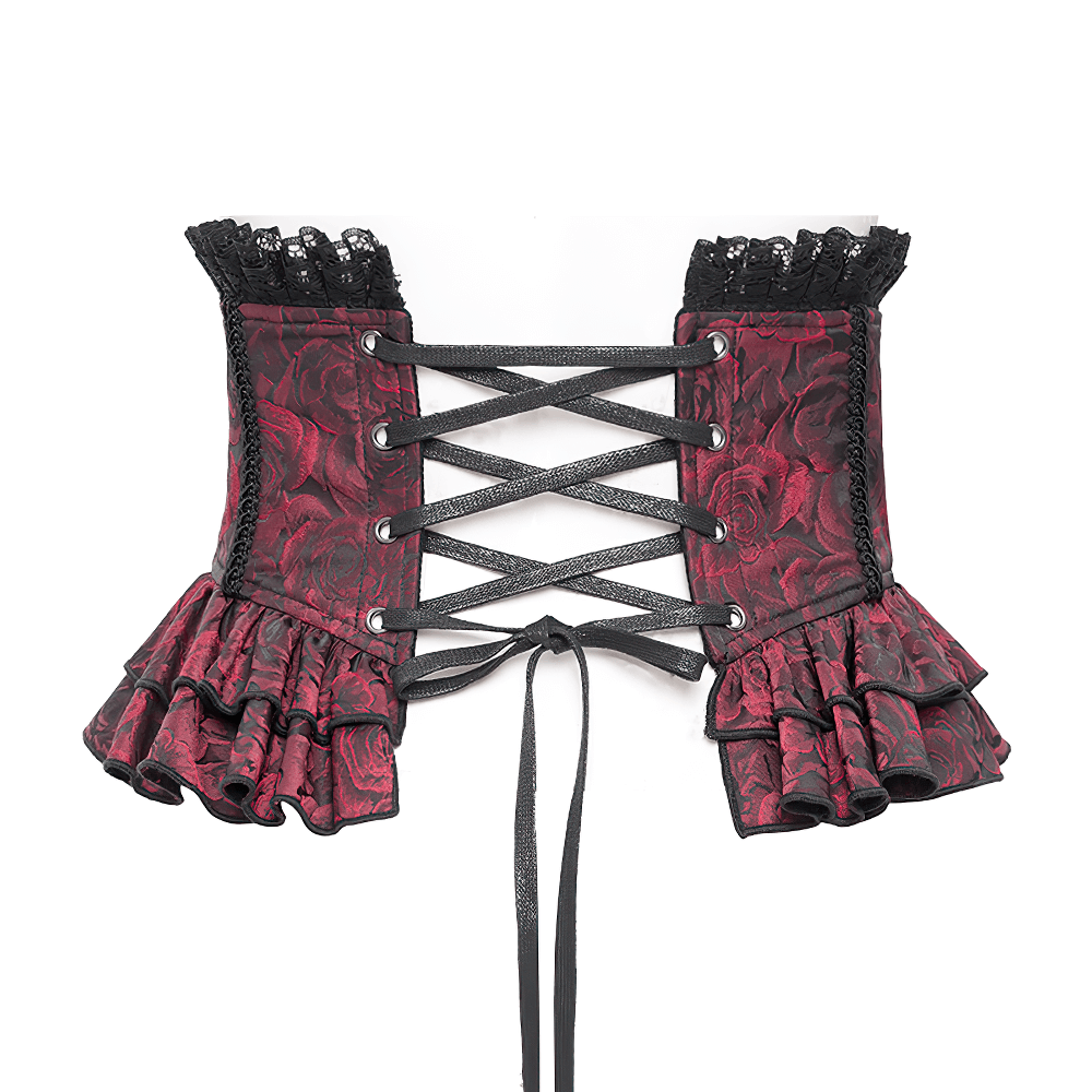 Gothic Floral Brocade Waist Corset Belt with Lace-Up Back