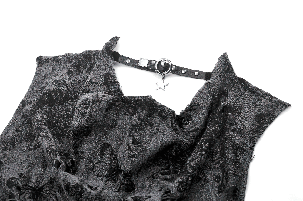 Gothic Floral Butterfly Sleeveless Top with Chains and Pins