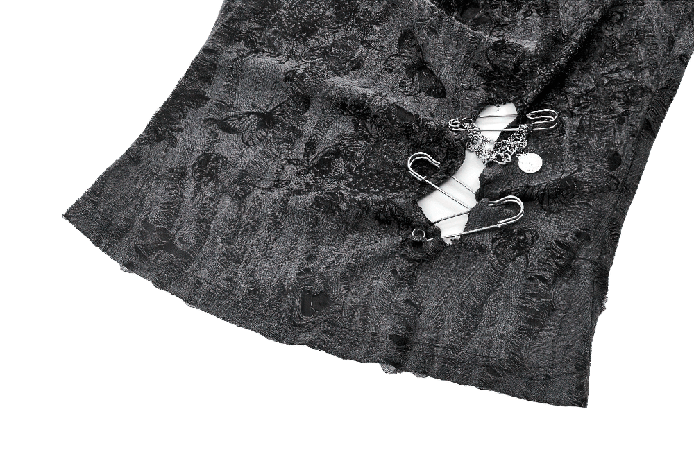 Gothic Floral Butterfly Sleeveless Top with Chains and Pins