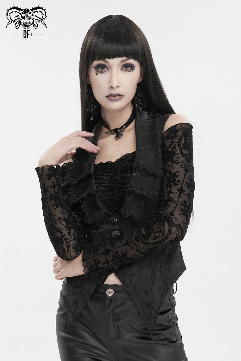 Gothic Floral Embroidered Waiscoat with Buttons / Vintage Women's Clothing with Lacing on Back