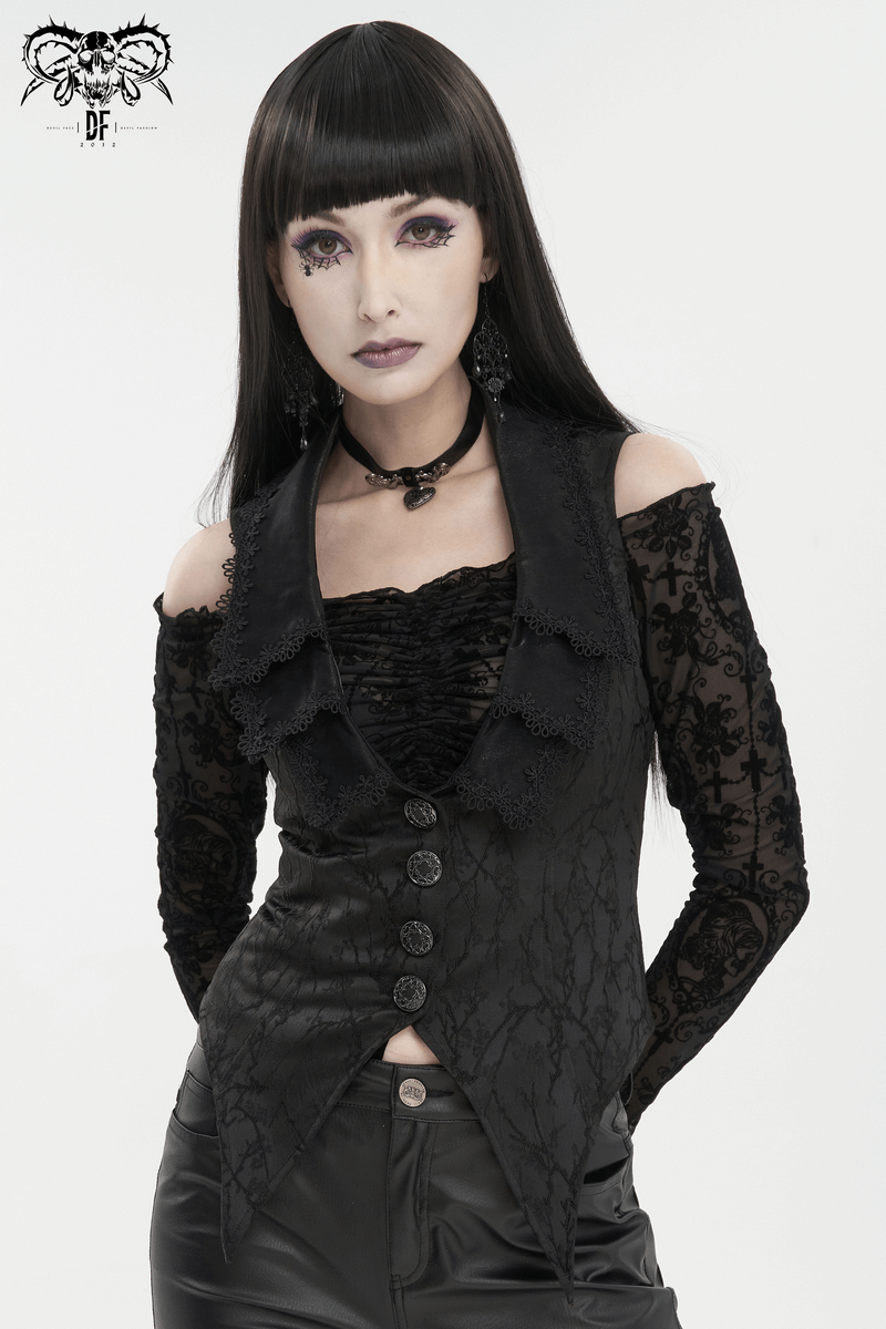 Gothic Floral Embroidered Waiscoat with Buttons / Vintage Women's Clothing with Lacing on Back