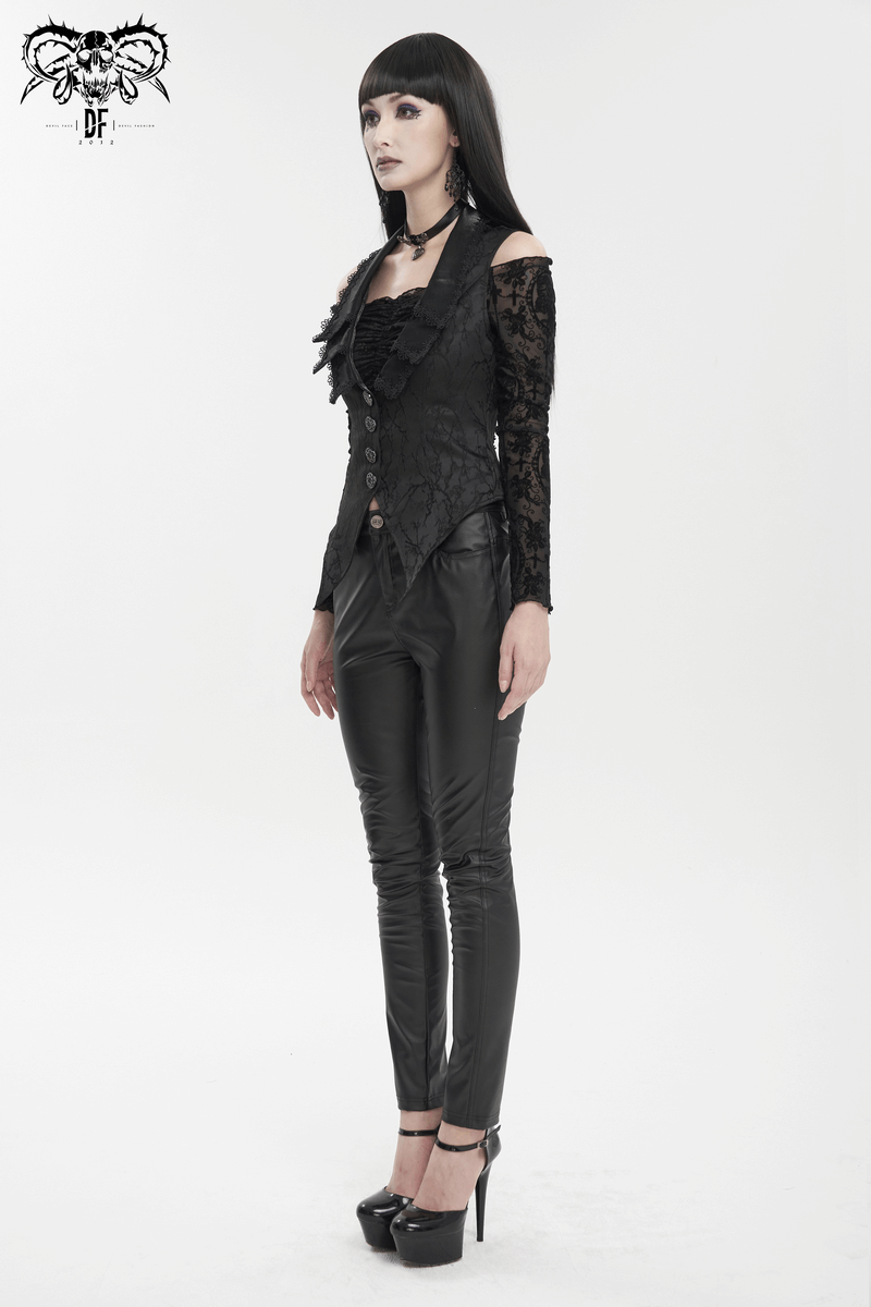 Gothic Floral Embroidered Waiscoat with Buttons / Vintage Women's Clothing with Lacing on Back