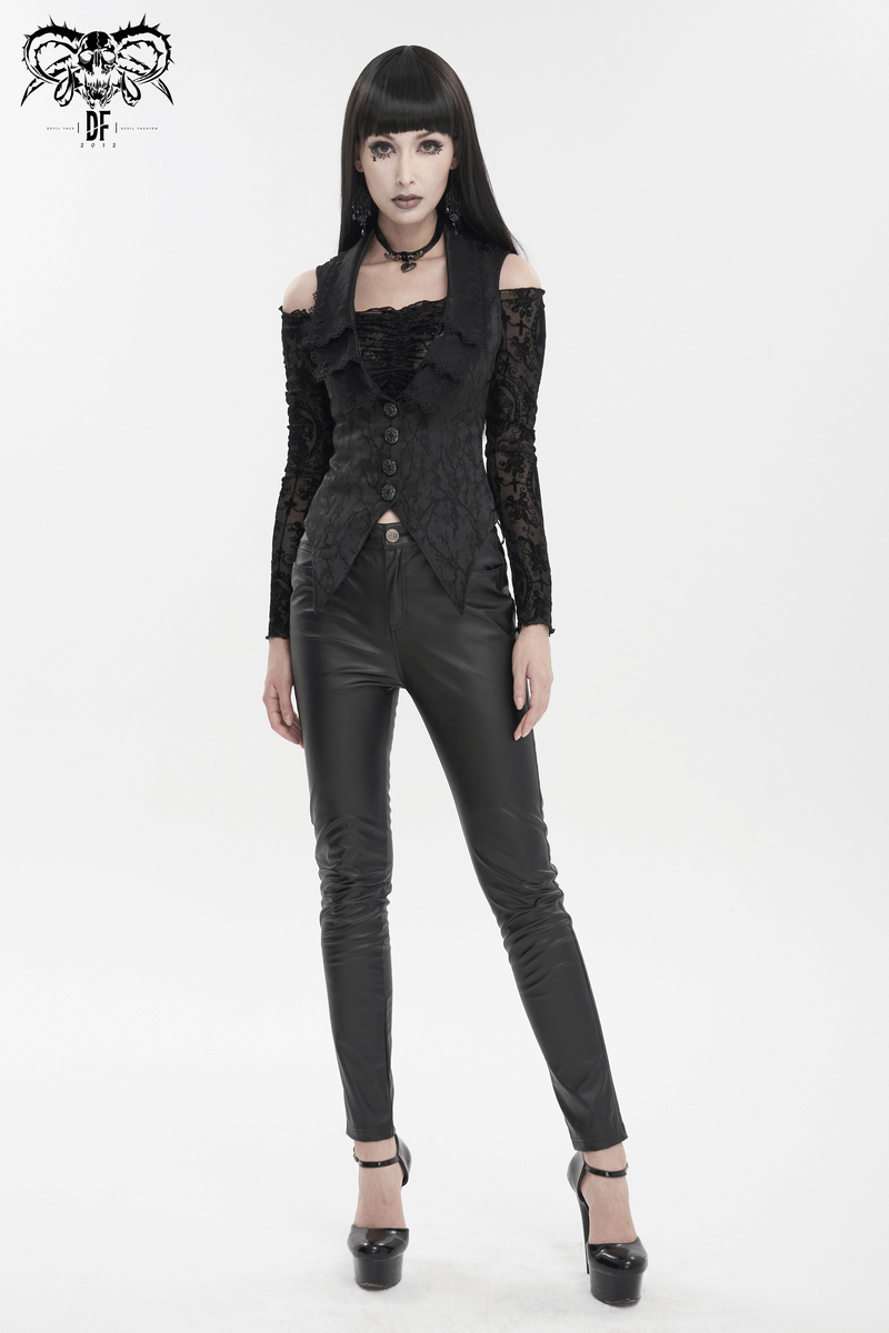 Gothic Floral Embroidered Waiscoat with Buttons / Vintage Women's Clothing with Lacing on Back