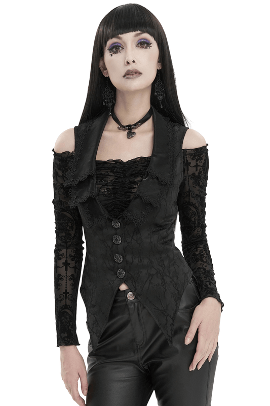 Gothic Floral Embroidered Waiscoat with Buttons / Vintage Women's Clothing with Lacing on Back