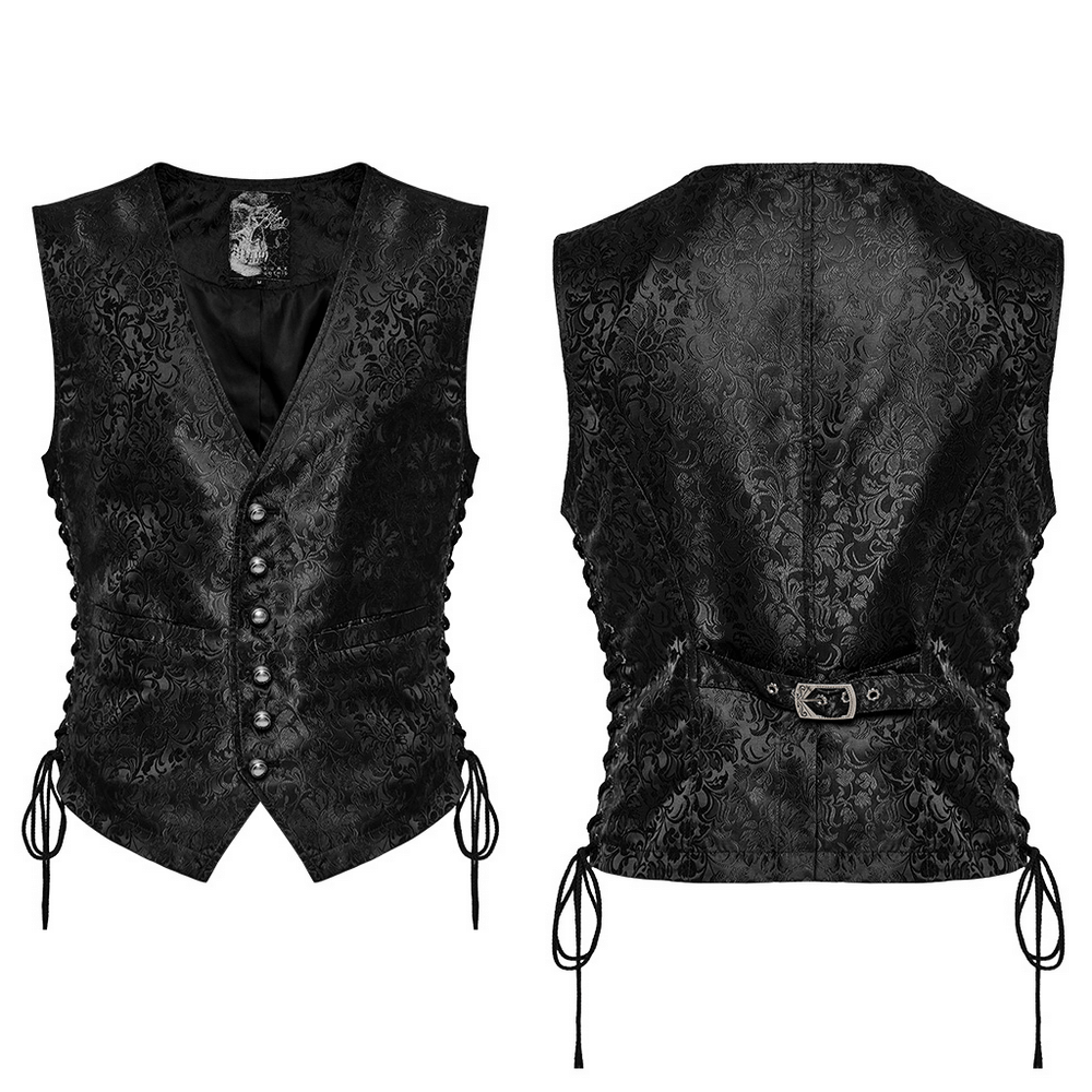 Gothic Floral Jacquard Waistcoat with Lacing on Sides