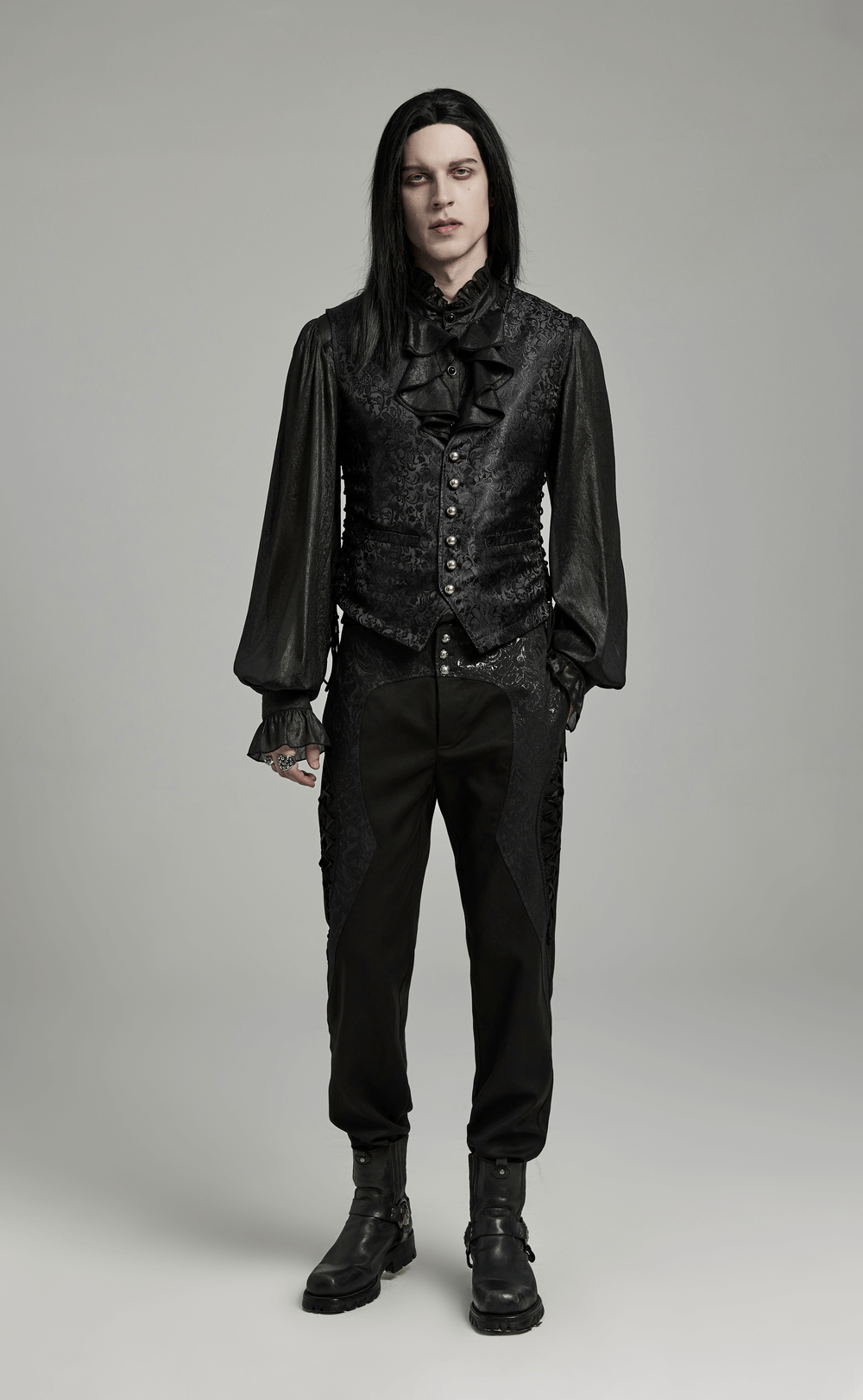 Gothic Floral Jacquard Waistcoat with Lacing on Sides