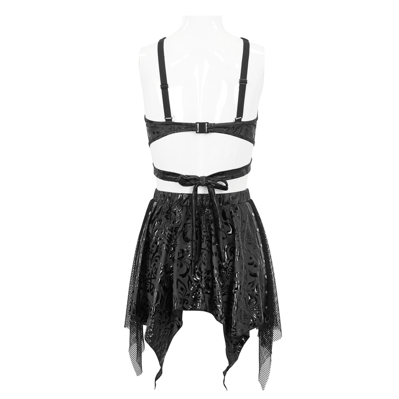 Gothic Floral Print Irregular Splice Swimsuit / Studded Swimwear With Star-Shaped Straps