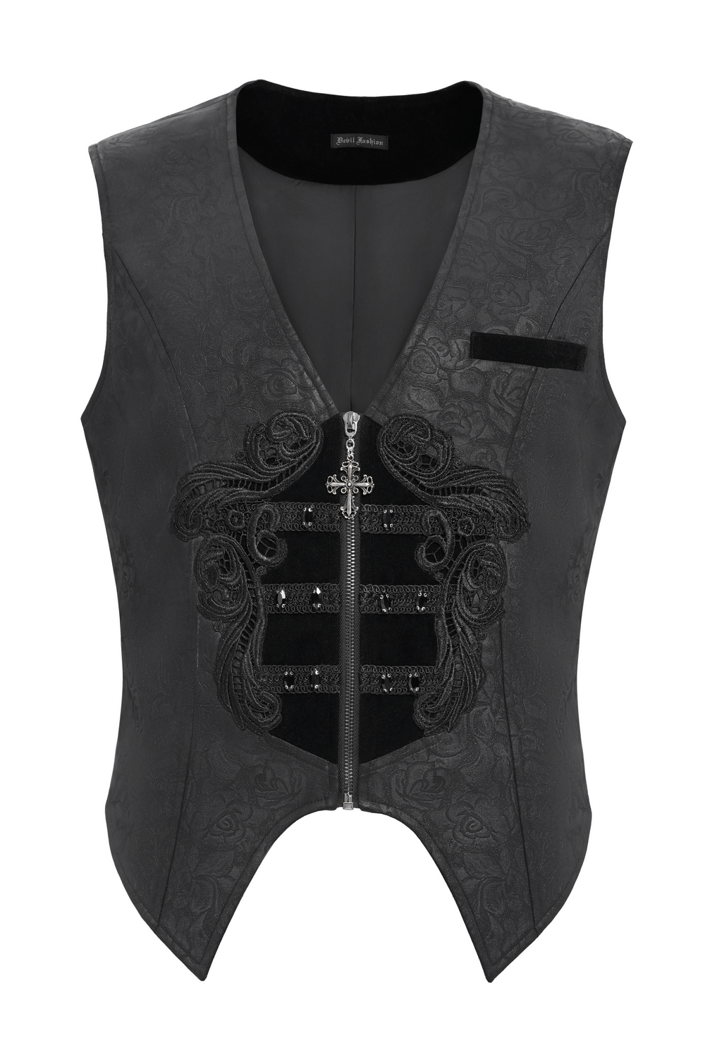 Gothic Floral Waistcoat with Velvet Straps and Cross Detail