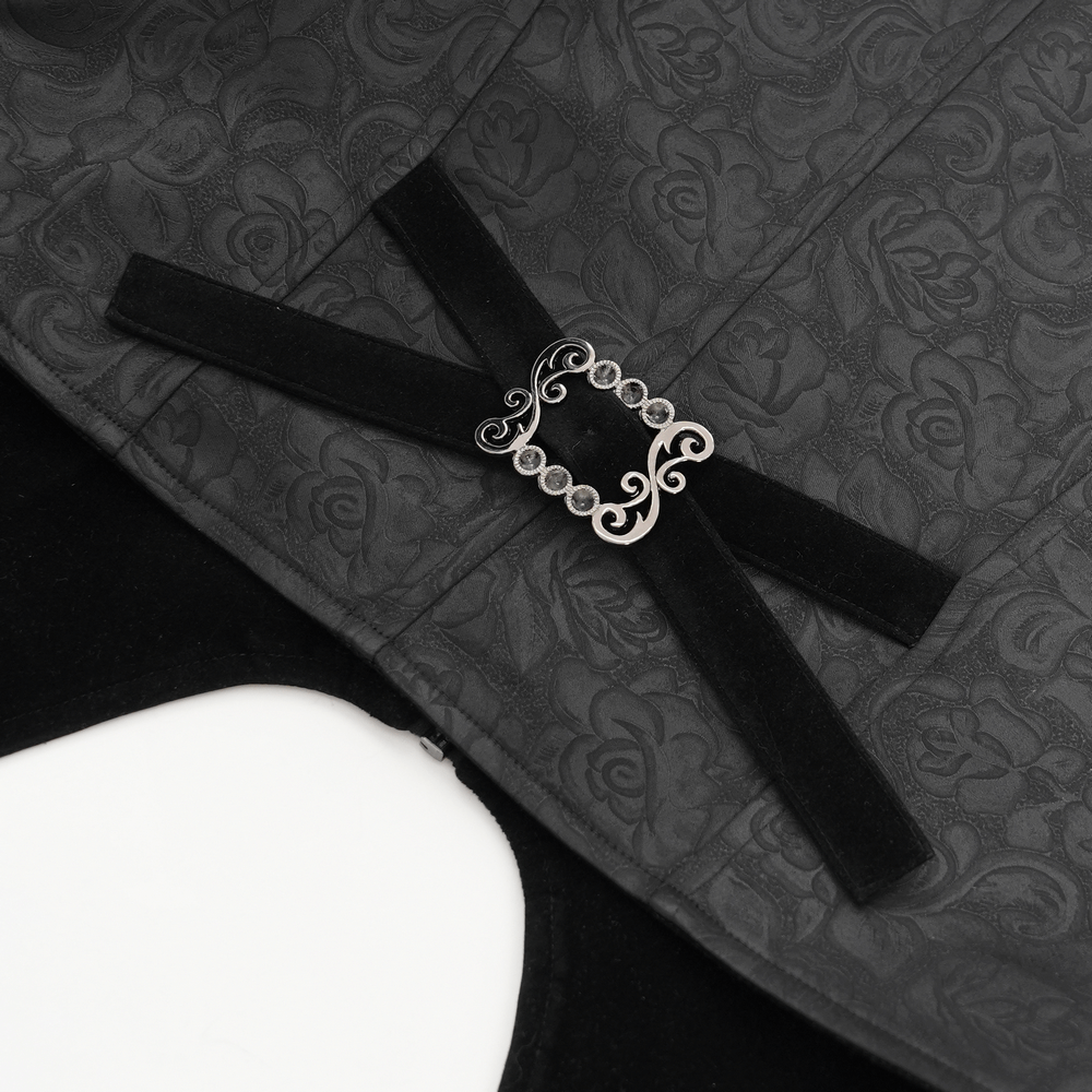 Gothic Floral Waistcoat with Velvet Straps and Cross Detail