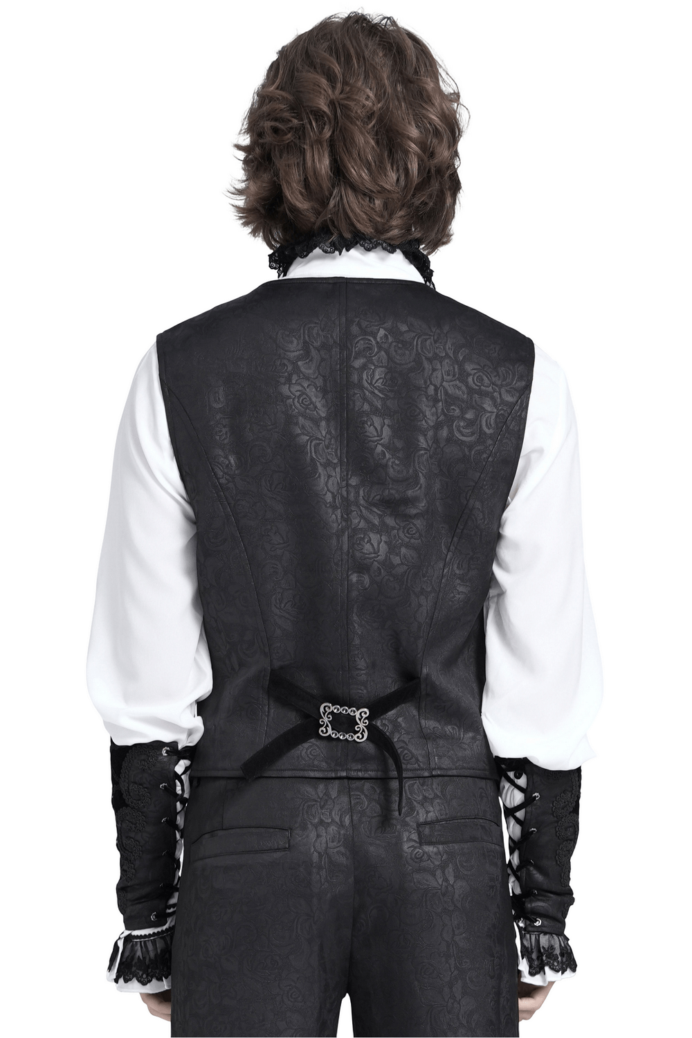 Gothic Floral Waistcoat with Velvet Straps and Cross Detail