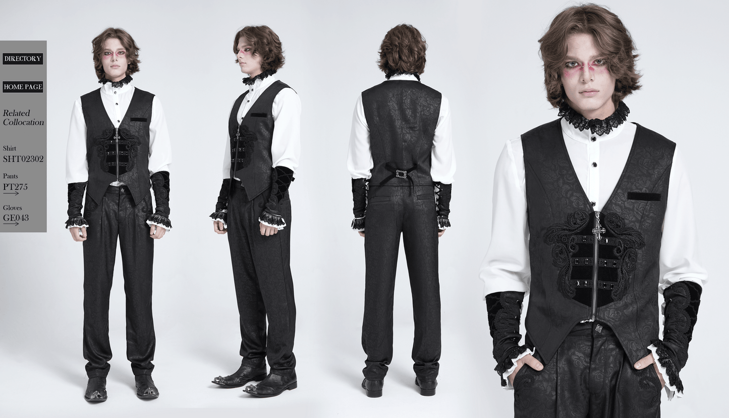 Gothic Floral Waistcoat with Velvet Straps and Cross Detail