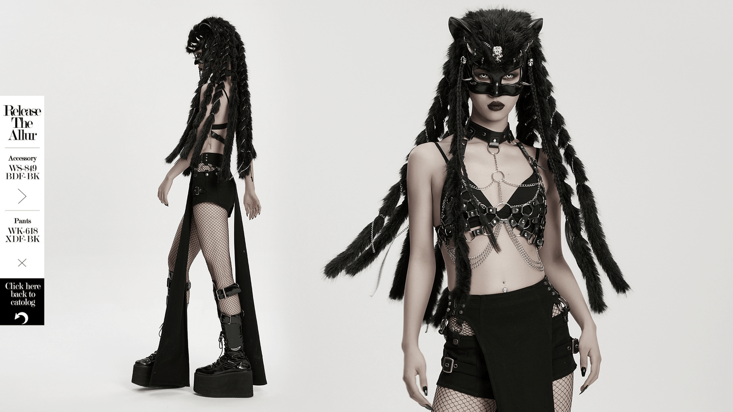 Gothic Fox Mask Hood with Braided Plush and Rivets