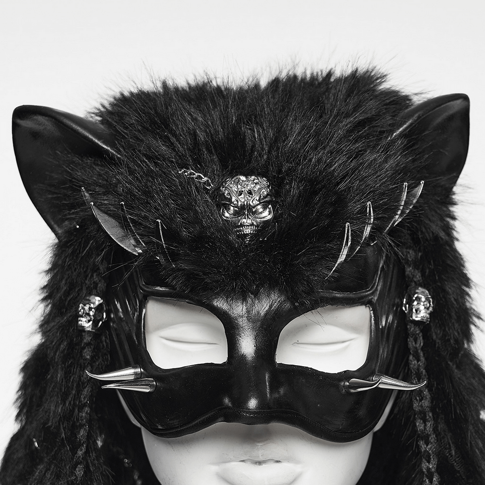 Gothic Fox Mask Hood with Braided Plush and Rivets
