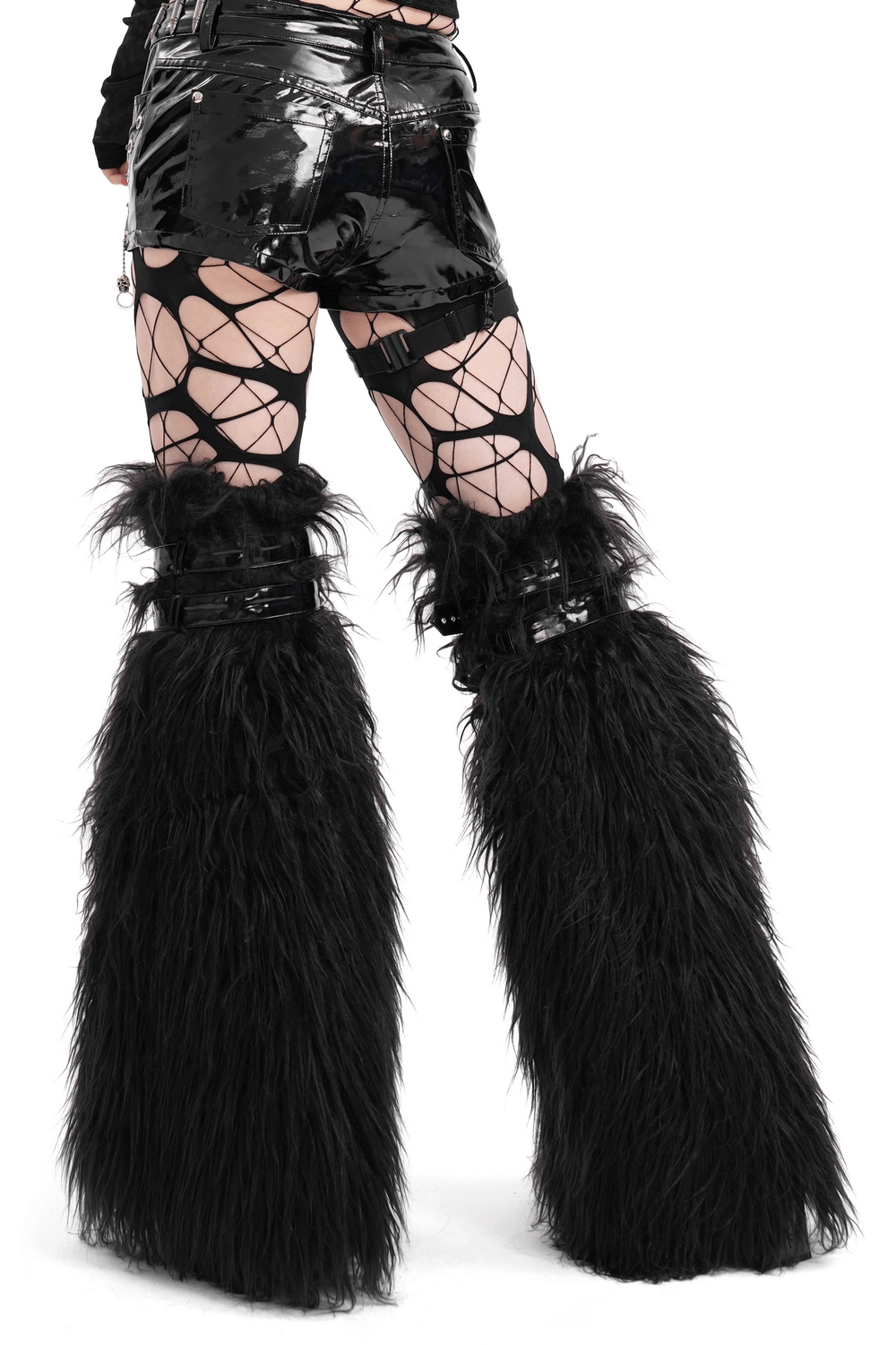 Gothic Furry Leg Warmers with Cross Details and Studs