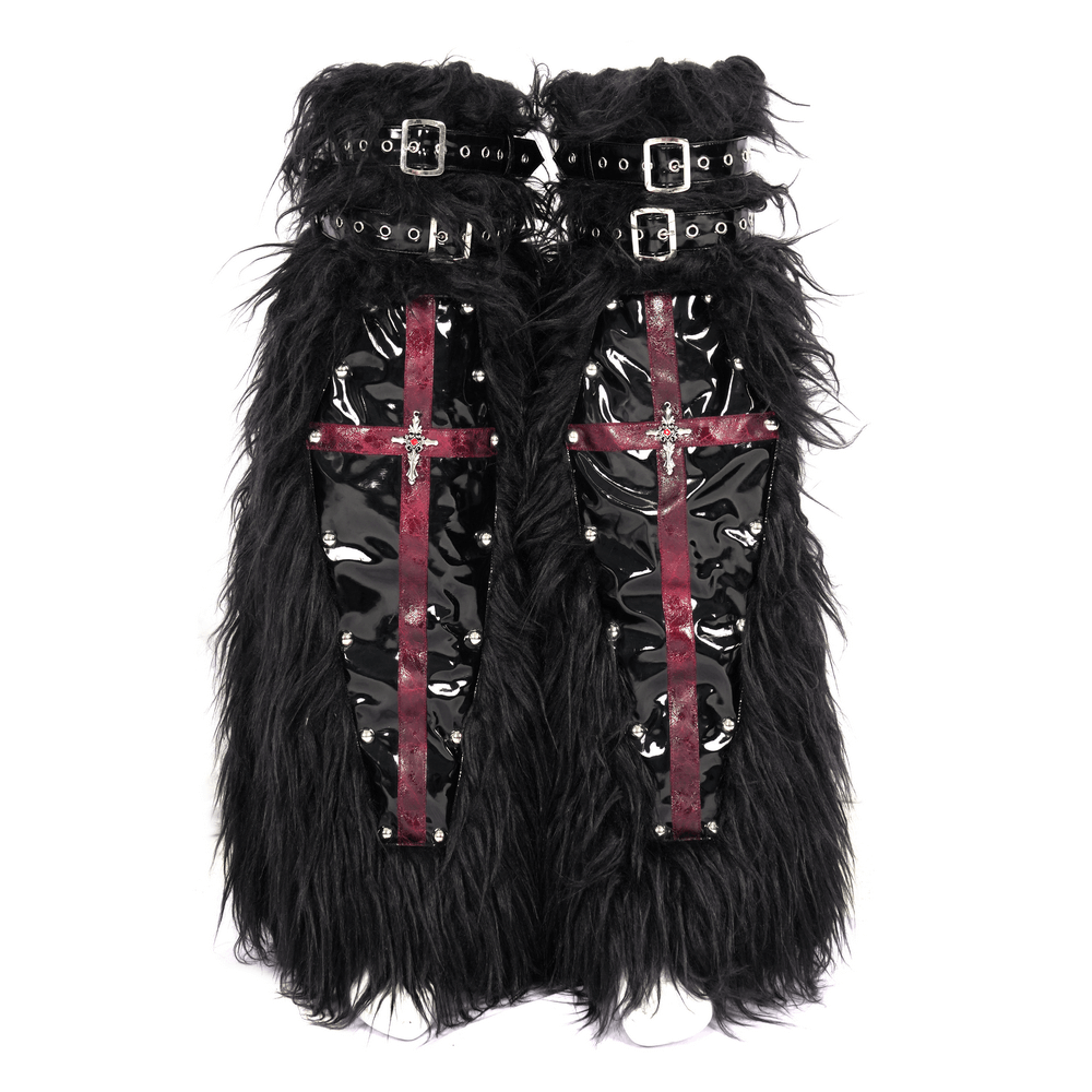Gothic Furry Leg Warmers with Cross Details and Studs