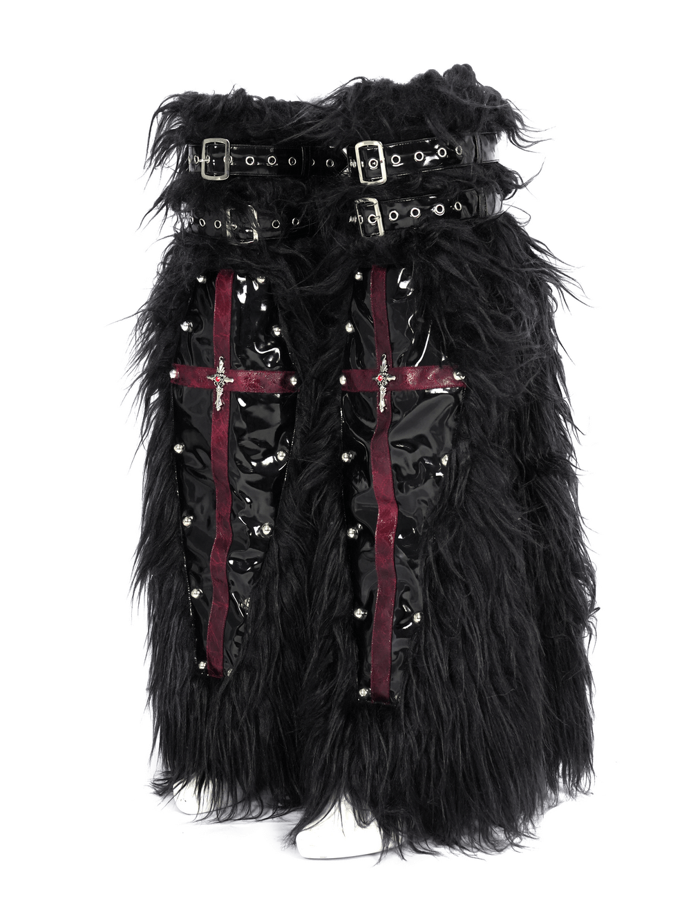 Gothic Furry Leg Warmers with Cross Details and Studs
