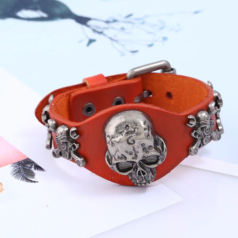 Gothic Genuine Leather Belt Buckle Bracelet for Women and Men / Unisex Bracelets with Skull