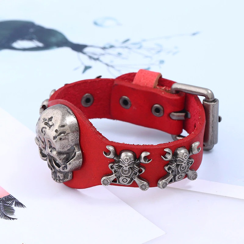 Gothic Genuine Leather Belt Buckle Bracelet for Women and Men / Unisex Bracelets with Skull