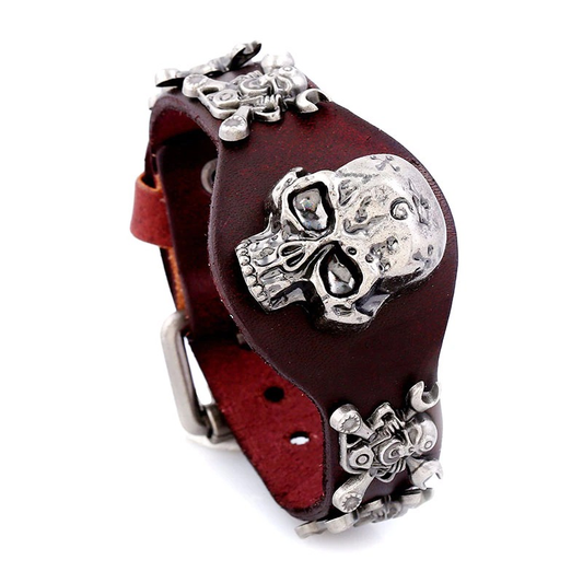 Gothic Genuine Leather Belt Buckle Bracelet for Women and Men / Unisex Bracelets with Skull