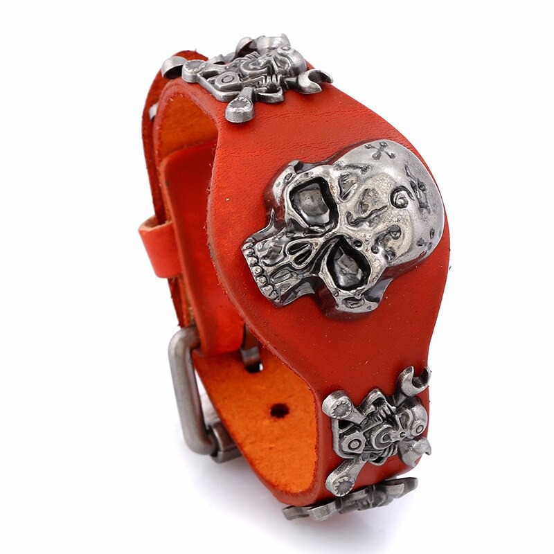 Gothic Genuine Leather Belt Buckle Bracelet for Women and Men / Unisex Bracelets with Skull