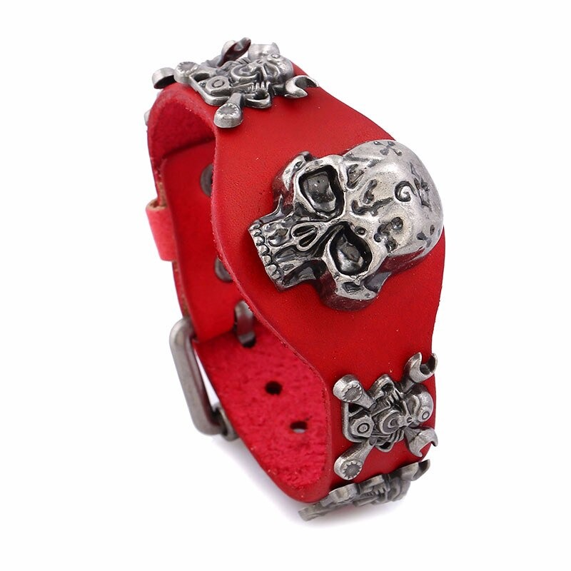 Gothic Genuine Leather Belt Buckle Bracelet for Women and Men / Unisex Bracelets with Skull