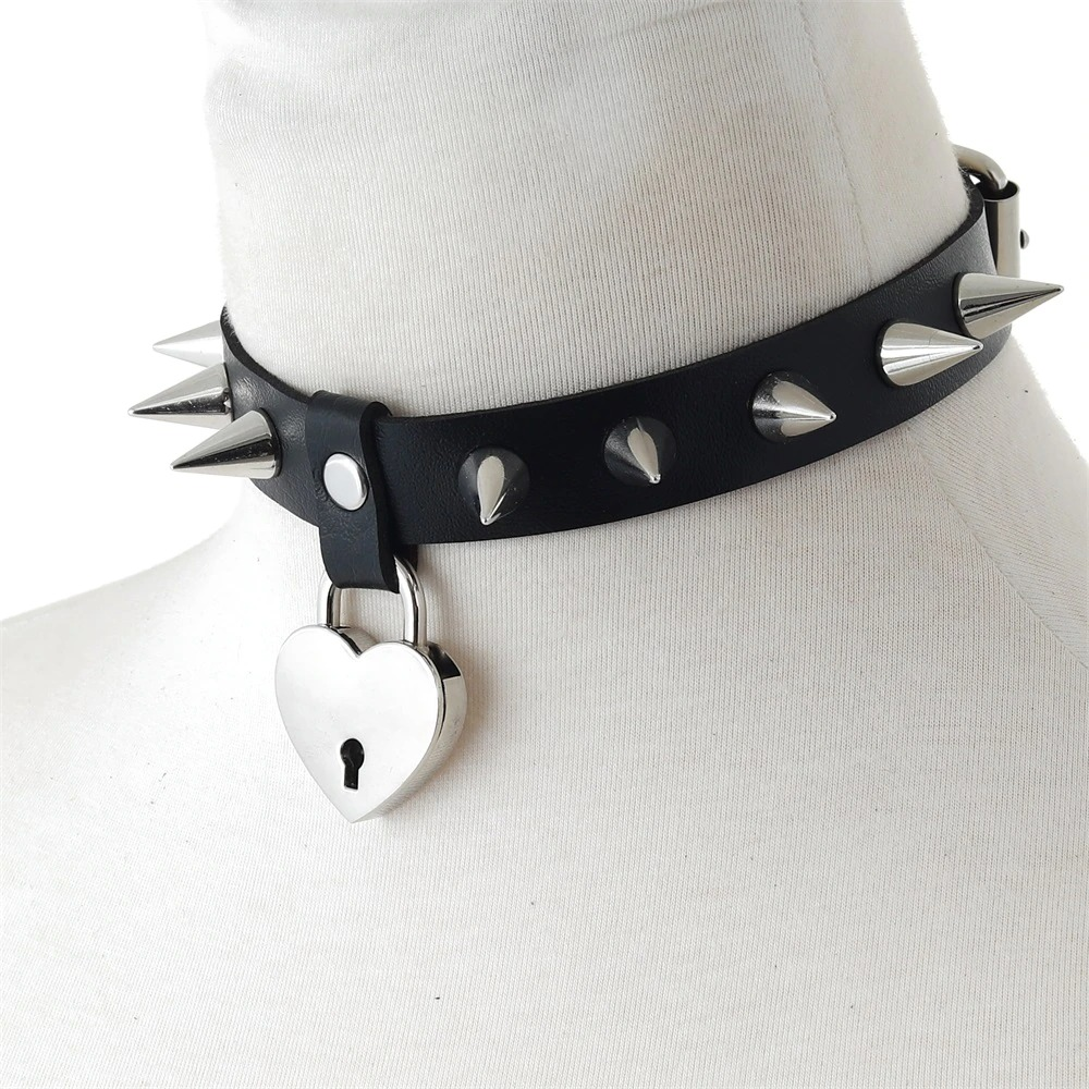 Gothic Heart Chocker With Spikes / PU Leather Collar For Men and Women