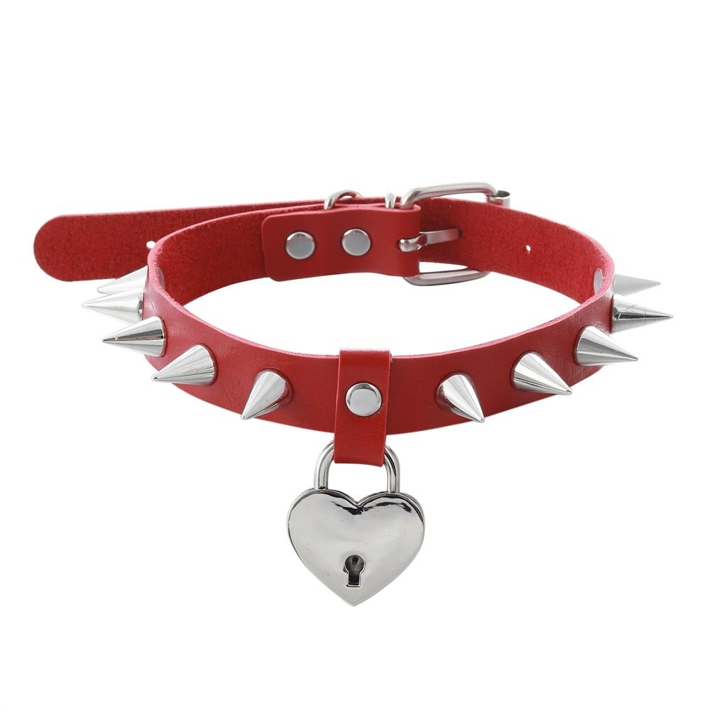 Gothic Heart Chocker With Spikes / PU Leather Collar For Men and Women