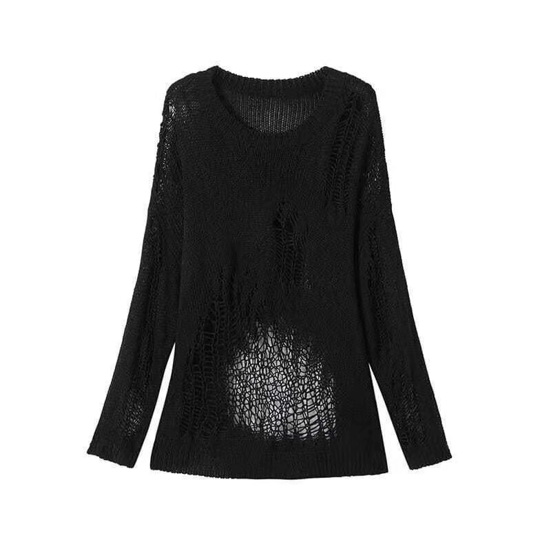 Gothic Hollow Out Oversized Knitted Sweater / Grunge Long Sleeves See-Through Pullovers