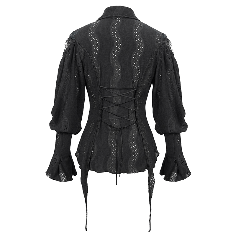 Gothic Hollowed-out Long Lantern Sleeves Blouse / Women's Irregular Shirts with Lace-up Back