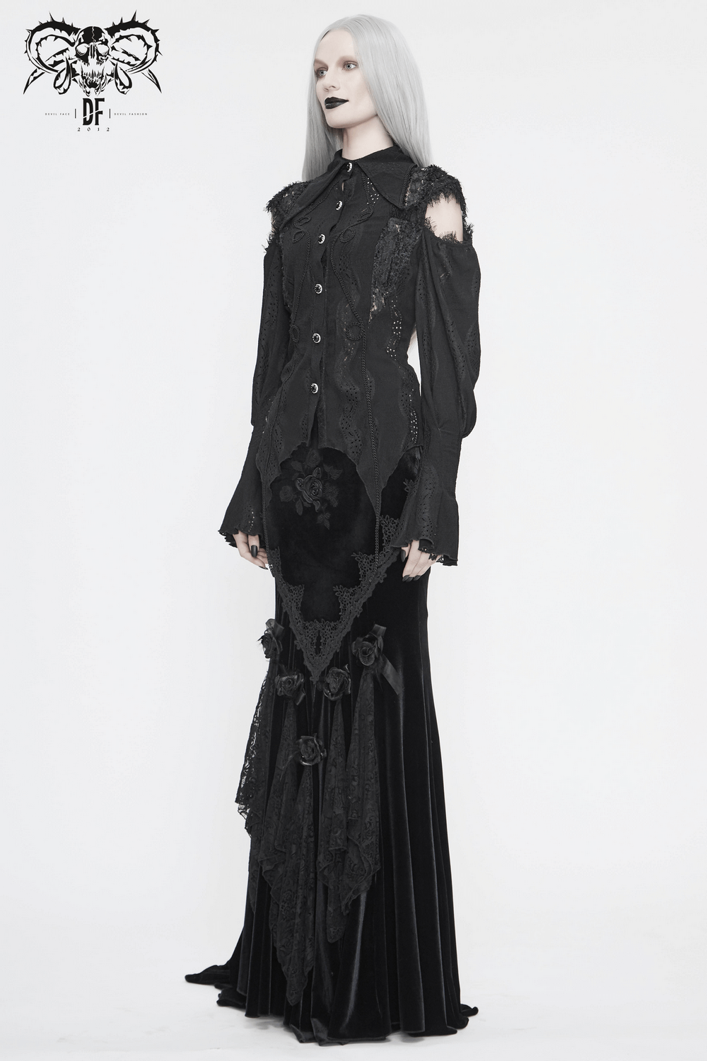 Gothic Hollowed-out Long Lantern Sleeves Blouse / Women's Irregular Shirts with Lace-up Back