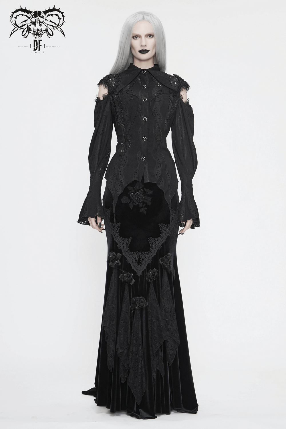 Gothic Hollowed-out Long Lantern Sleeves Blouse / Women's Irregular Shirts with Lace-up Back