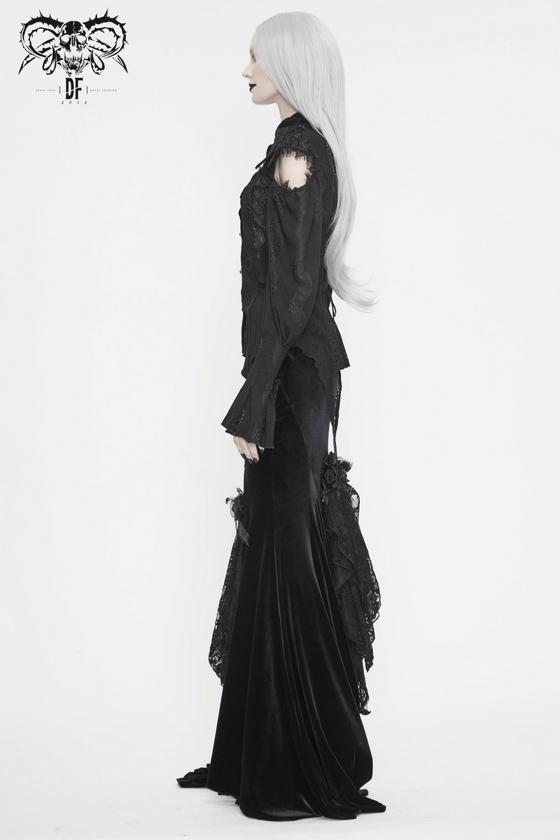 Gothic Hollowed-out Long Lantern Sleeves Blouse / Women's Irregular Shirts with Lace-up Back