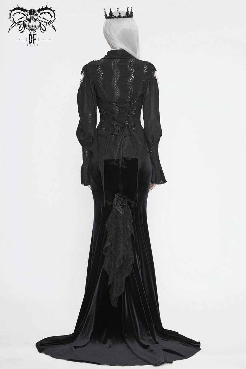 Gothic Hollowed-out Long Lantern Sleeves Blouse / Women's Irregular Shirts with Lace-up Back