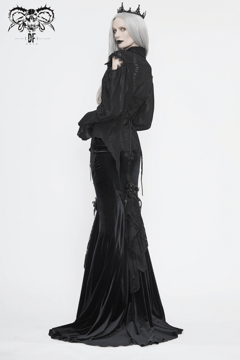 Gothic Hollowed-out Long Lantern Sleeves Blouse / Women's Irregular Shirts with Lace-up Back