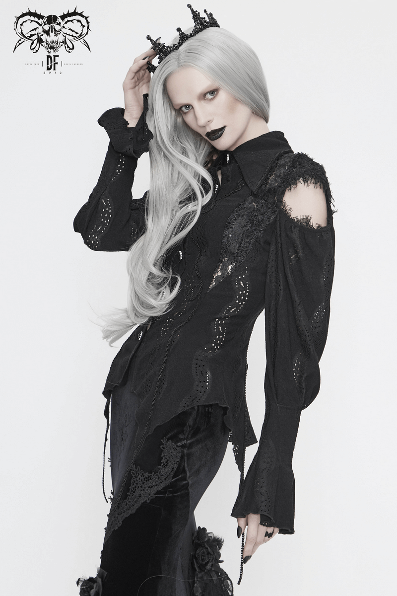 Gothic Hollowed-out Long Lantern Sleeves Blouse / Women's Irregular Shirts with Lace-up Back